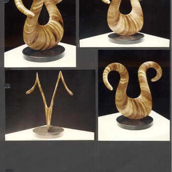 Laminated wood sculpture.