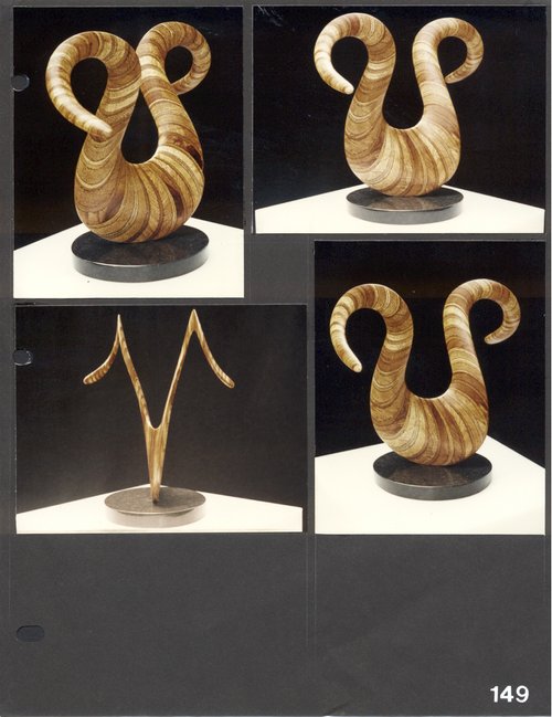 Laminated wood sculpture.