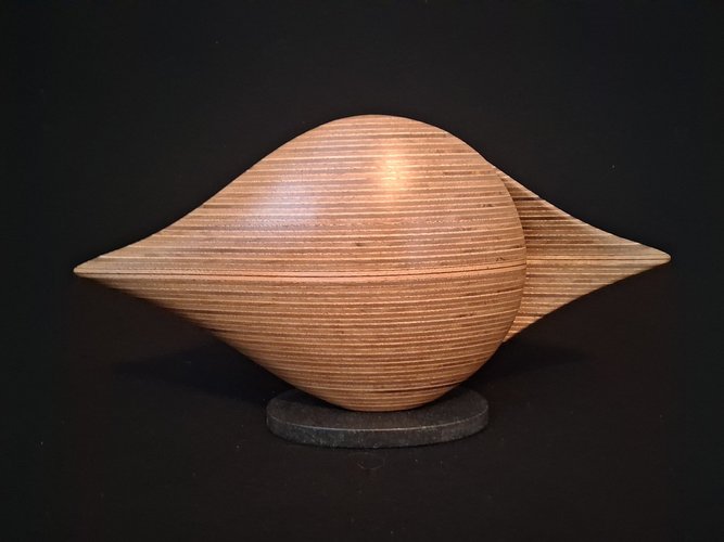 Laminated wood sculpture.