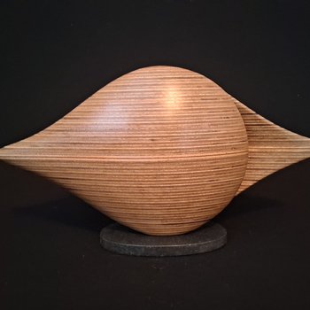 Laminated wood sculpture.