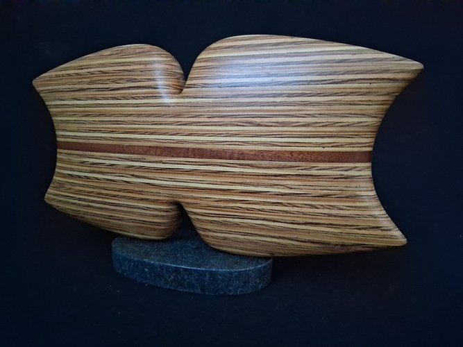Laminated wood sculpture.