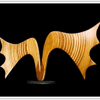 Laminated wood sculpture.