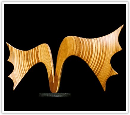 Laminated wood sculpture.