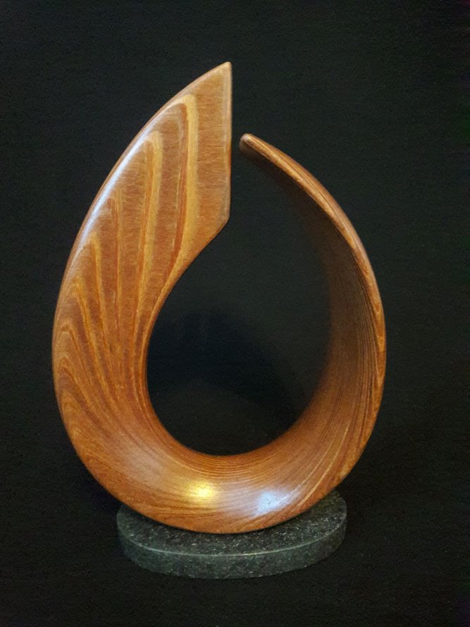 Laminated wood sculpture.