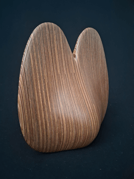 Laminated wood sculpture.